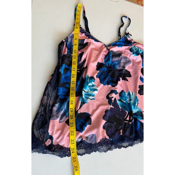Cacique Cami Slip Top Women 14 16 Pink Blue Floral Lace Seriously Sexy Coquette - Picture 4 of 10
